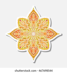 Hand drawn lace yellow pattern. Ethnic colored decorative mandala. Vector illustration.