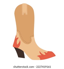 Hand drawn ladies cowboy boot, isolated vector illustration in flat style