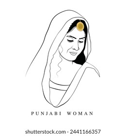Hand drawn lady line art, A beautiful Indian lady drawing, Indian bride vector illustration