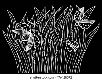 Hand drawn ladybug at garden
