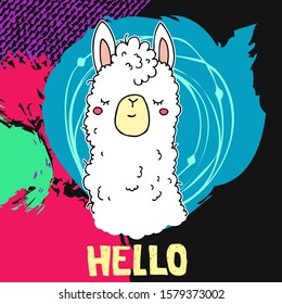 Hand drawn lama illustration. Childish print for t-shirt, baby shower, card. Vector
