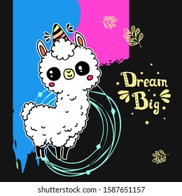 Hand drawn lama illustration. Childish print for t-shirt, baby shower, card. Vector