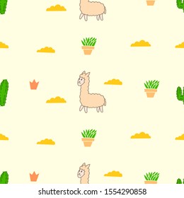 Hand drawn lama seamless pattern