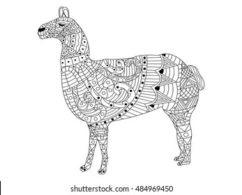 Hand drawn lama zentangle style for coloring book,tattoo,t shirt design,logo