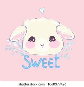 Hand Drawn Lamb, Cute Sheep, Vector Illustration, Print Design for T-shirt.