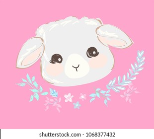 Hand Drawn Lamb, Cute Sheep, Vector Illustration, Print Design for T-shirt.