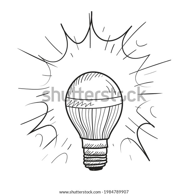 Hand drawn lamp bulb. Light bulb\
doodle sketch, lightbulb drawing in retro style. Simple solution\
concept, idea symbol with lightbulbs, vector\
illustration