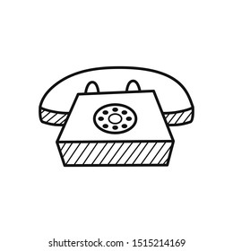 Hand drawn landline phone isolated on a white. Sketch of vintage telephone. Vector illustration.