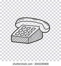 Hand drawn landline phone isolated on transparent background. Sketch of vintage telephone. Vector illustration.