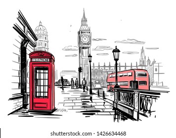 hand drawn landscape of London city - Shutterstock ID 1426634468