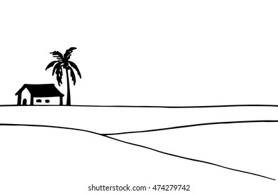 hand drawn landscape with palm tree