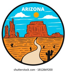 Hand drawn lanscape of arizona illustration vector. Desert vector illustration.