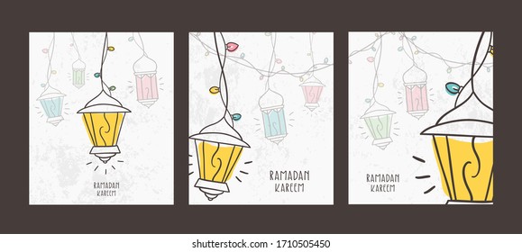 Hand drawn of lantern for Ramadan greetings card Background set