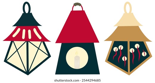 Hand drawn Lanterns Vector Set, Vintage Lanterns