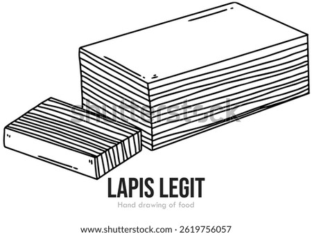 Hand drawn Lapis legit typical Indonesian cake, simple design, line art, black and white, black ink, cake cooked in layers, souvenir, sweet