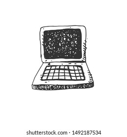 hand drawn laptop computer icon black. on white background. vector 