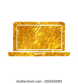 Hand drawn Laptop computer icon in gold foil texture vector illustration