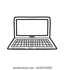 Hand Drawn laptop computer vector illustration. Doodle open laptop icon. Sketch style notebook PC