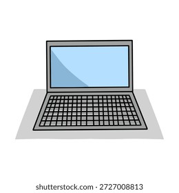 Hand drawn laptop computer vector illustration on desk