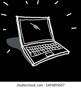 hand drawn laptop doodle isolated with black background