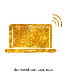 Hand drawn Laptops icon in gold foil texture vector illustration