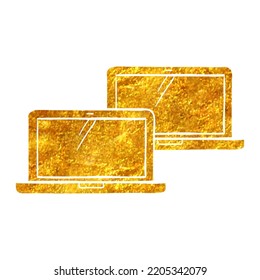 Hand drawn Laptops icon in gold foil texture vector illustration