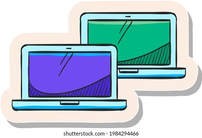 Hand drawn Laptops icon in sticker style vector illustration