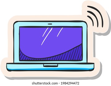 Icono de portátiles dibujados a mano en ilustración vectorial de estilo pegatina
