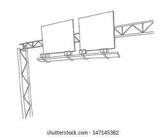 Hand drawn large blank highway sign. 