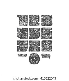 Hand drawn large digits from 0 to 9, with punctuation marks. Perfect for creative lettering, massive, solid, hatched with thin nib and brush. Numbers made in solid geometric style, isolated on white.