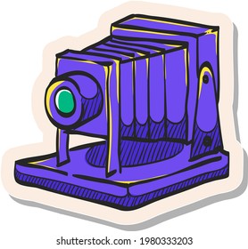 Hand drawn Large format camera icon in sticker style vector illustration