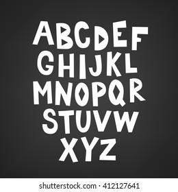 Hand Drawn Latin Alphabet. A, B, C, D, E, F, G, H, I, J, K, L, M, N, O, P, Q, R, S, T, U, V, W, X, Y, Z. Perfect For Holiday Greetings, Christmas, Valentine, Birthday And Kids Cards.