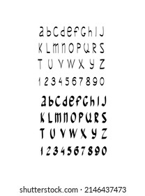 Hand drawn latin alphabet and  Arabic numerals . Vector ABC isolated on the background and easy to use for your lettering design. Sketchy script.
