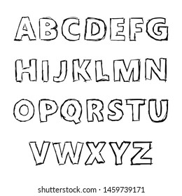 Hand Drawn Latin Alphabet Letters. Uppercase modern font and typeface. Black symbols on white background. Vector illustration.
