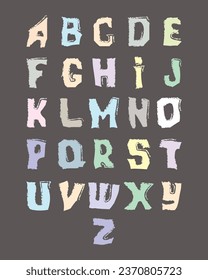 Hand drawn latin alphabet. Vector ABC isolated on the background and easy to use for your lettering design. Sketchy script. Grunge style.