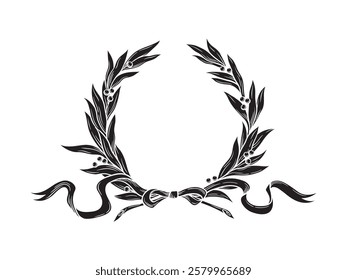 Hand drawn laurel wreath of emperor or winner vintage line art tattoo vector illustration isolated