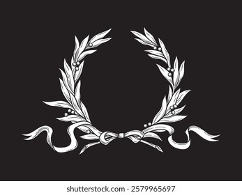 Hand drawn laurel wreath of emperor or winner vintage line art tattoo vector illustration isolated