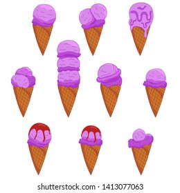 Hand drawn lavander ice cream. Colorful vector illustration. Cute vector illustration. 