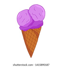Hand drawn lavander ice cream. Colorful vector illustration. Cute vector illustration. 