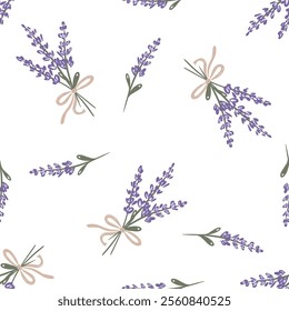 Hand drawn lavender bouquet pattern on white background elegance and simplicity