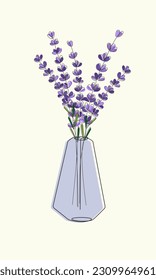 Hand drawn Lavender Bouquet in vase  Continuous line drawing summer Flowers  Floral background  Vector Template for greeting card  invitation