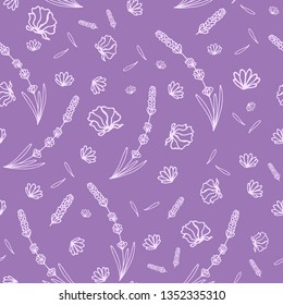 Hand drawn lavender flowers seamless pattern isolated - Vector