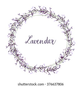 Hand drawn lavender wreath, vector illustration background