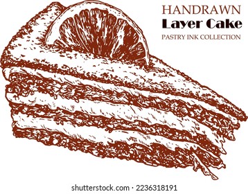 Hand drawn layer cake with ink and pen. Vintage black and white illustration. Sweet and dessert vector element.