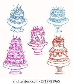 Handgezeichnete Layered Cake Illustrationen mit Vintage Dessert Style