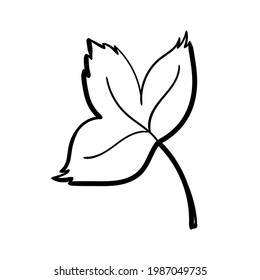 Hand drawn leaf black coloring. Isolated on white background. Vector botanical illustration. Hand-drawn doodle floral elements. Spring and summer flower and plant vector in line art or outline style. 