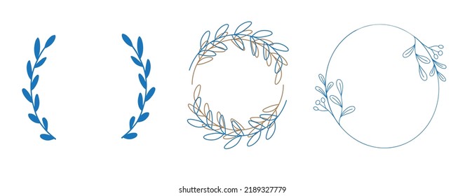 Hand Drawn Leaf Circle Frame. Round Line Border With Leaves And Flowers For Wedding Invitation, Cards, Logo Design And Posters Template. Vector Isolated Minimal Style. Concept : Fall Wedding
