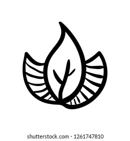 Hand drawn leaf doodle icon. Hand drawn black sketch. Sign symbol. Decoration element. White background. Isolated. Flat design. Vector cartoon illustration.