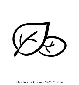 Hand drawn leaf doodle icon. Hand drawn black sketch. Sign symbol. Decoration element. White background. Isolated. Flat design. Vector cartoon illustration.