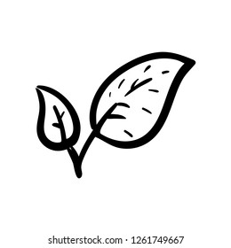 Hand drawn leaf doodle icon. Hand drawn black sketch. Sign symbol. Decoration element. White background. Isolated. Flat design. Vector cartoon illustration.